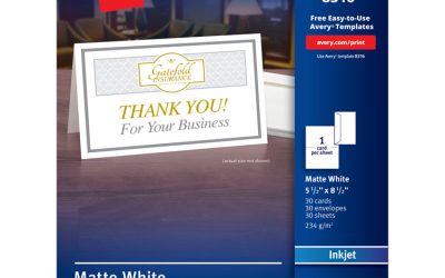 Half-Fold Greeting Cards with Matching Envelopes, Inkjet, 85 lb, 5.5 x 8.5, Matte White, 1 Card/Sheet, 30 Sheets/Box