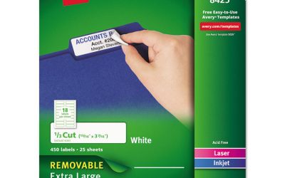 Removable File Folder Labels With Sure Feed Technology, 0.94 X 3.44, White, 18/sheet, 25 Sheets/pack