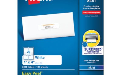 Easy Peel White Address Labels W/ Sure Feed Technology, Inkjet Printers, 1 X 4, White, 20/sheet, 100 Sheets/box