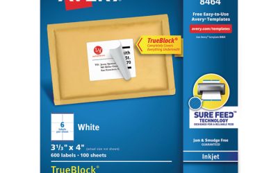 Shipping Labels W/ Trueblock Technology, Inkjet Printers, 3.33 X 4, White, 6/sheet, 100 Sheets/box