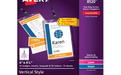 Lanyard-Style Badge Holder W/laser/inkjet Inserts, Top Load, 4.25 X 6, We, 25/pk