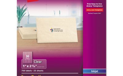 Matte Clear Easy Peel Mailing Labels W/ Sure Feed Technology, Inkjet Printers, 1 X 2.63, Clear, 30/sheet, 25 Sheets/pack