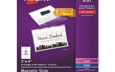 Magnetic Style Name Badge Kit, Horizontal, 4″ X 3″, White, 48/pack