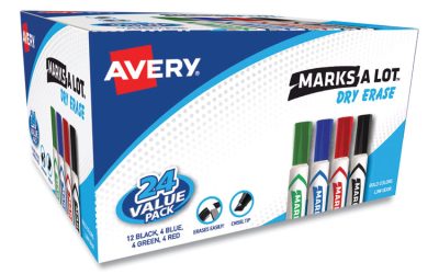 Marks A Lot Desk-Style Dry Erase Marker Value Pack, Broad Chisel Tip, Assorted Colors, 24/pack (98188)