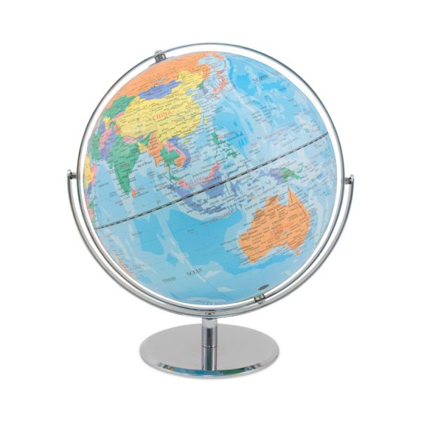 12-Inch Globe with Blue Oceans, Silver-Toned Metal Desktop Base, Full-Meridian - Image 3