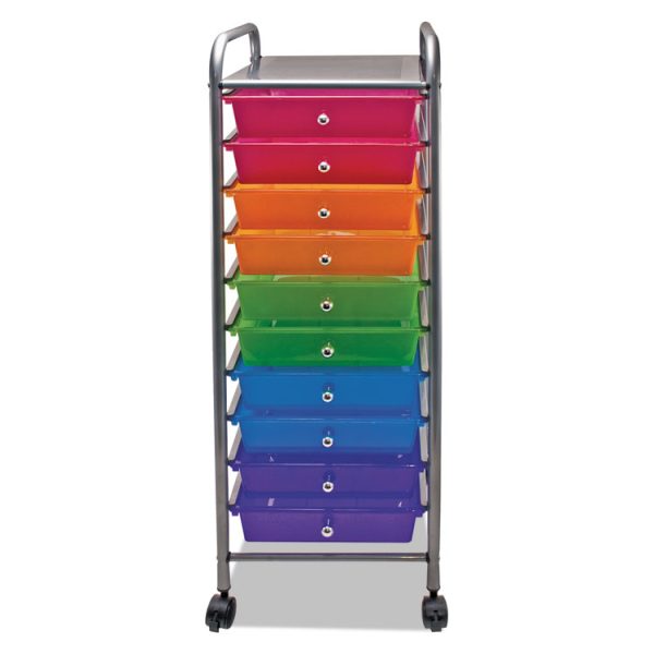 Portable Drawer Organizer, Metal, 1 Shelf, 10 Drawers, 13" x 15.38" x 37.75", Matte Gray/Assorted - Image 2
