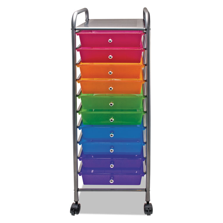 Portable Drawer Organizer, Metal, 1 Shelf, 10 Drawers, 13" x 15.38" x 37.75", Matte Gray/Assorted - Image 2