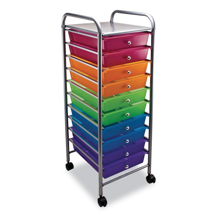 Portable Drawer Organizer, Metal, 1 Shelf, 10 Drawers, 13" x 15.38" x 37.75", Matte Gray/Assorted - Image 3