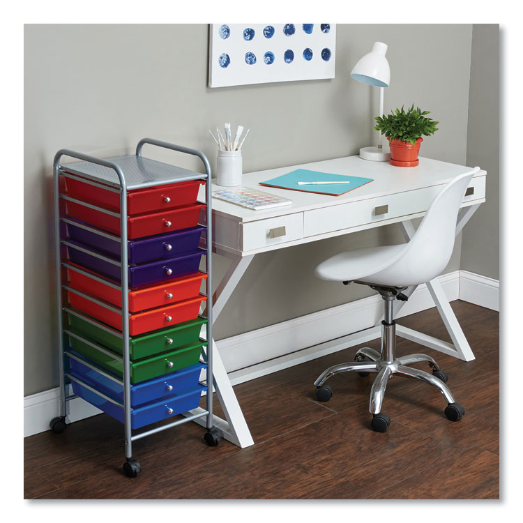 Portable Drawer Organizer, Metal, 1 Shelf, 10 Drawers, 13" x 15.38" x 37.75", Matte Gray/Assorted - Image 5