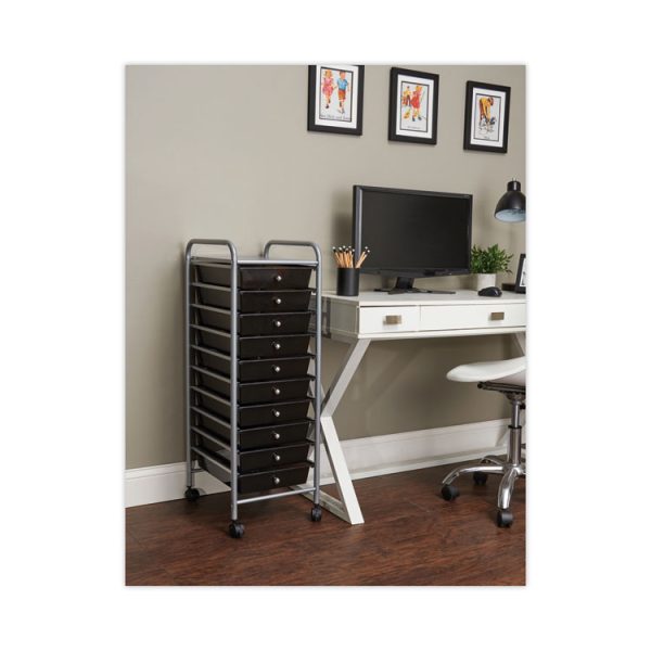 Portable Drawer Organizer, Metal, 1 Shelf, 10 Drawers, 13" x 15.38" x 37.75", Matte Gray/Smoke - Image 4