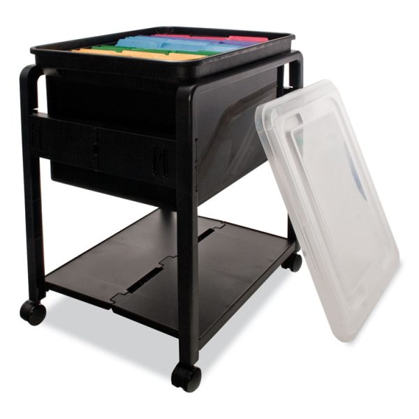 Folding Mobile File Cart, Plastic, 1 Shelf, 1 Bin, 14.5" x 18.5" x 21.75", Black - Image 2