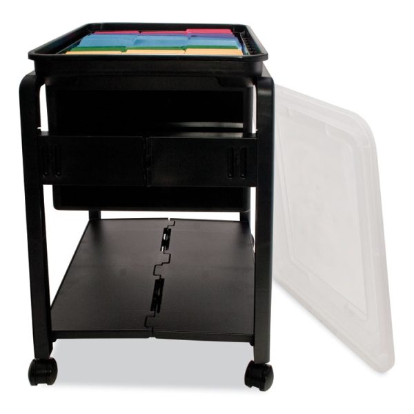 Folding Mobile File Cart, Plastic, 1 Shelf, 1 Bin, 14.5" x 18.5" x 21.75", Black - Image 3