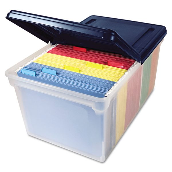Extra-Capacity 28" File Tote, Letter Files, 23.25" X 14.25" X 10.63", Clear/navy - Image 3