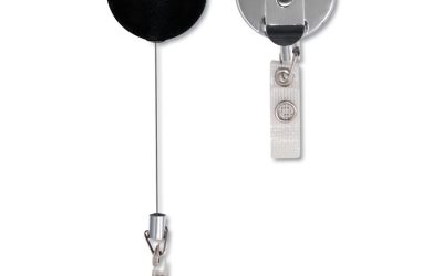 Premier Heavy-Duty Retractable ID Card Reel, 24″ Extension, Black/Silver, 12/Box