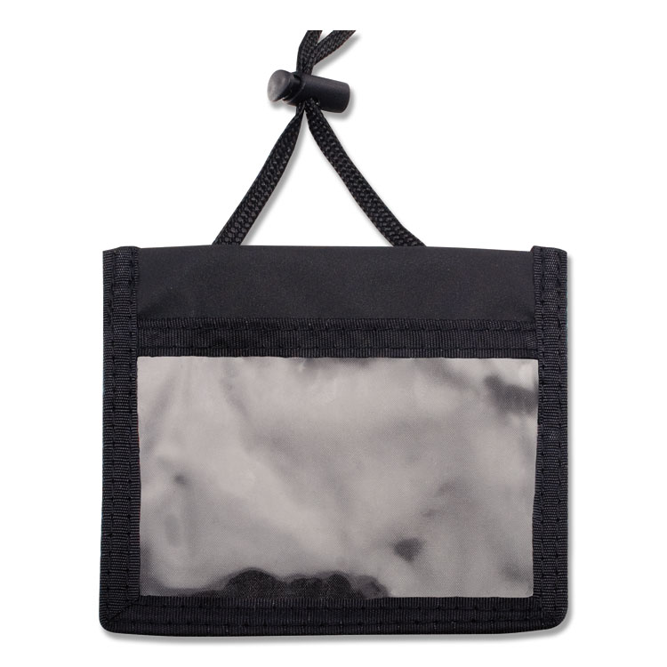 ID Badge Holders with Convention Neck Pouch, Horizontal, Black/Clear 5" x 4.25" Holder, 2.75" x 4" Insert, 48" Cord, 12/Pack - Image 3