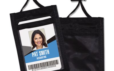 ID Badge Holders with Convention Neck Pouch, Vertical, Black/Clear 3.25″ x 5″ Holder, 2.38″ x 3.5″ Insert, 48″ Cord, 12/Pack