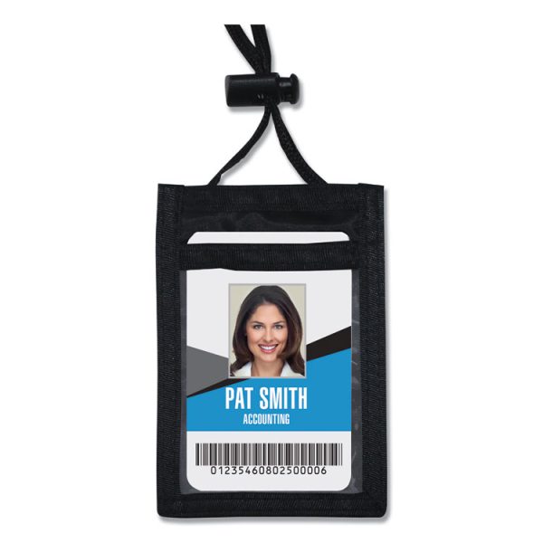 ID Badge Holders with Convention Neck Pouch, Vertical, Black/Clear 3.25" x 5" Holder, 2.38" x 3.5" Insert, 48" Cord, 12/Pack - Image 2