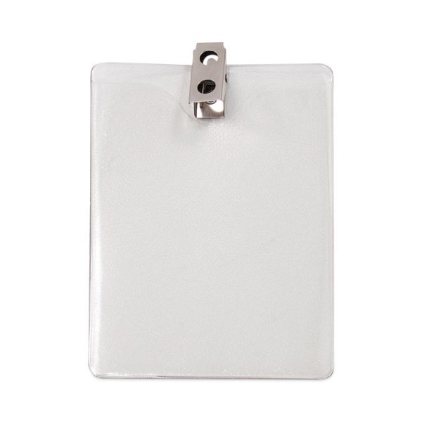 ID Badge Holders with Clip, Vertical, Clear 3.38" x 4.25" Holder, 3.13" x 3.75" Insert, 50/Pack