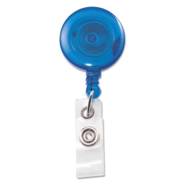 Translucent Retractable ID Card Reel, 30" Extension, Blue, 12/Pack