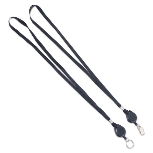 Lanyards with Retractable ID Reels, Metal Split Ring Fastener, 34" Long, Black, 12/Pack - Image 3