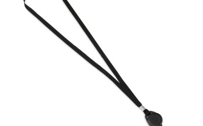 Lanyards with Retractable ID Reels, Metal Clip Fastener, 34″ Long, Black, 12/Pack