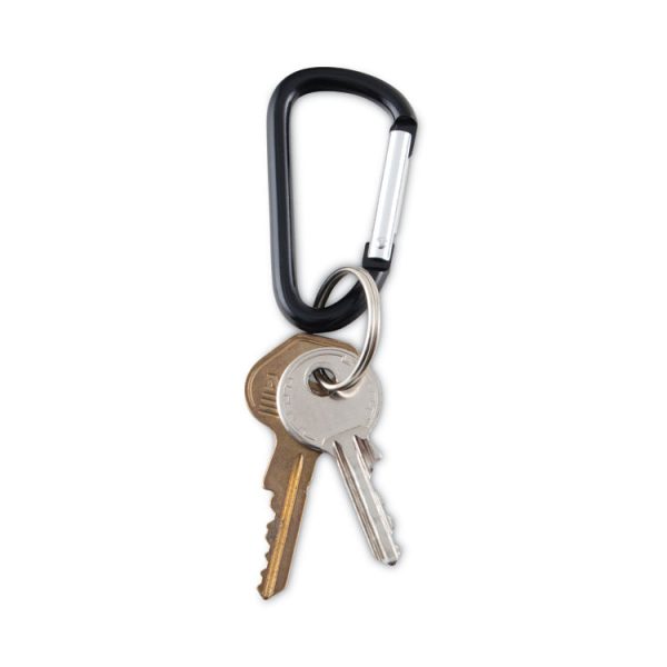 Carabiner Key Chains, (10) 1" x 2" Black Carabiners, (10) 1" dia Silver Key Rings, Aluminum - Image 2