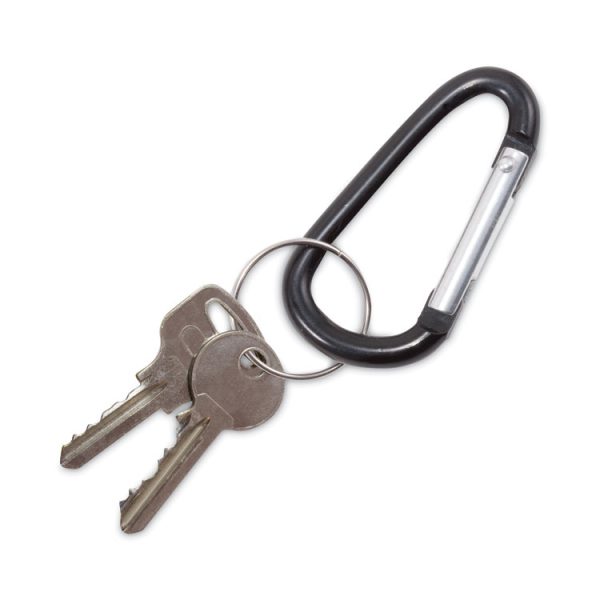 Carabiner Key Chains, (10) 1" x 2" Black Carabiners, (10) 1" dia Silver Key Rings, Aluminum - Image 3