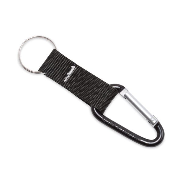 Carabiner Key Chains, Split Key Rings, Aluminum, Black, 10/pack