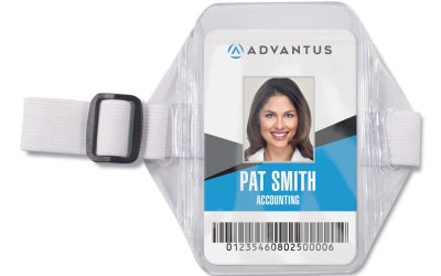 Arm Band Badge Holders, Vertical, Transparent Frost 5″ x 5″ Holder, 2.75″ x 4″ Insert, 12/Pack