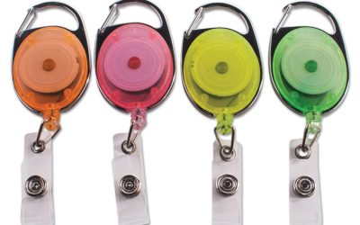 Carabiner-Style Retractable ID Card Reel, 30″ Extension, Assorted Neon Colors, 20/Pack