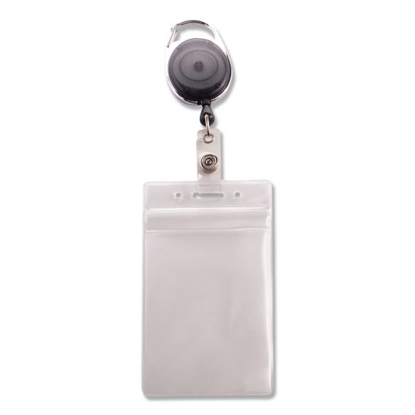 Resealable Badge Holder Combo Pack with Badge Reel, 30" Cord, Vertical, Frost 2.68" x 5" Holder, 2.38" x 3.75" Insert, 10/PK - Image 2