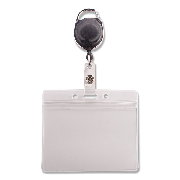 Resealable Badge Holder Combo with Badge Reel, 30" Cord, Horizontal, Frost 4.13" x 3.75" Holder, 3.75" x 2.63" Insert, 10/PK - Image 2
