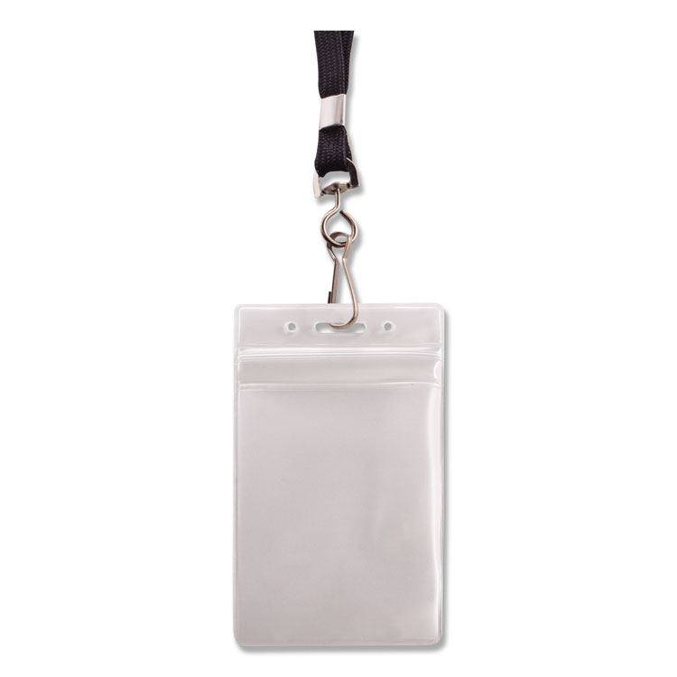 Resealable Badge Holders Combo Pack, 36" Lanyard, Vertical, Transparent Frost 3.68" x 5" Holder, 2.38" x 3.75" Insert, 20/PK - Image 2