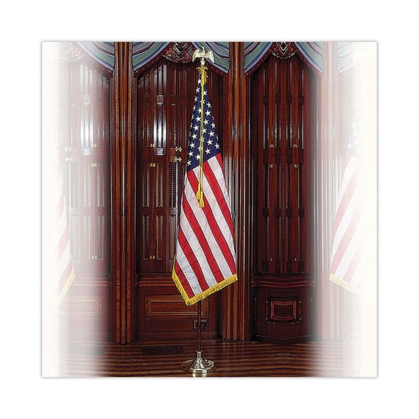 Deluxe U.S. Flag and Staff Set, 60" x 36" Flag, 8 ft Oak Staff, 2" Gold Fringe, 7" Goldtone Eagle, Heavyweight Nylon - Image 3