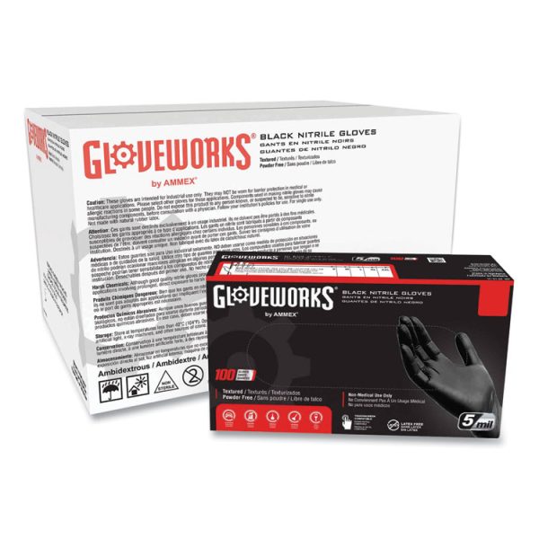 Industrial Nitrile Gloves, Powder-Free, 5 mil, X-Large, Black, 100 Gloves/Box, 10 Boxes/Carton - Image 4