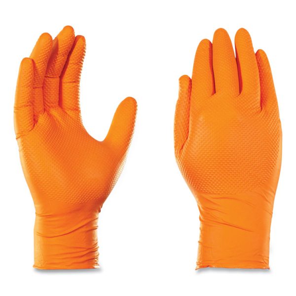 Heavy-Duty Industrial Nitrile Gloves, Powder-Free, 8 mil, Medium, Orange, 100 Gloves/Box, 10 Boxes/Carton - Image 4