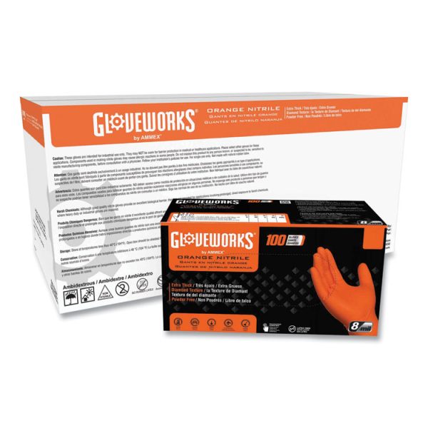 Heavy-Duty Industrial Gloves, Powder-Free, 8 mil, Large, Orange, 100 Gloves/Box, 10 Boxes/Carton