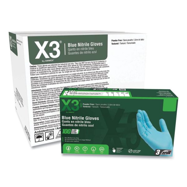 Industrial Nitrile Gloves, Powder-Free, 3 mil, Medium, Blue, 100/Box, 10 Boxes/Carton - Image 7