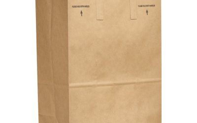Grocery Paper Bags, Attached Handle, 30 lb Capacity, 1/6 BBL, 12 x 7 x 17, Kraft, 300 Bags