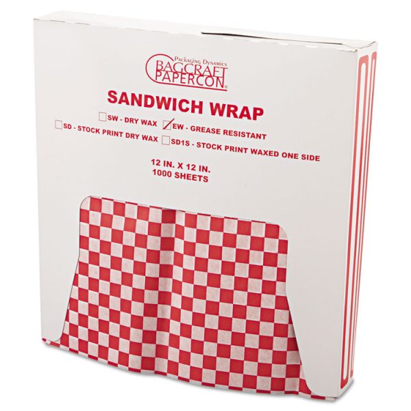 Grease-Resistant Paper Wraps And Liners, 12 X 12, Red Check, 1,000/box, 5 Boxes/carton - Image 2