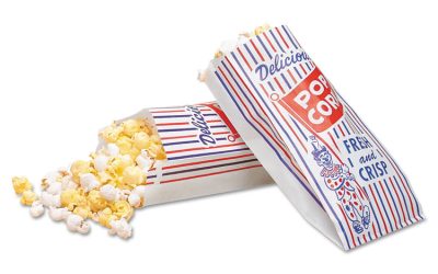 Pinch-Bottom Paper Popcorn Bag, 4 x 1.5 x 8, Blue/Red/White, Paper, 1,000/Carton