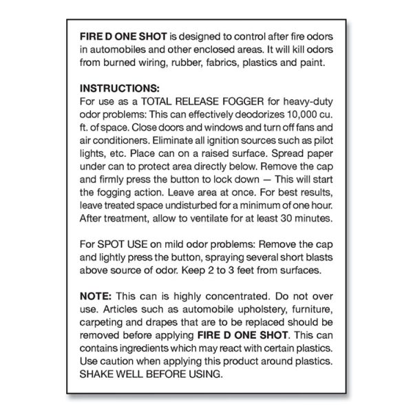 Fire D One Shot Aerosol, 5 Oz Aerosol Spray, 12/carton - Image 3