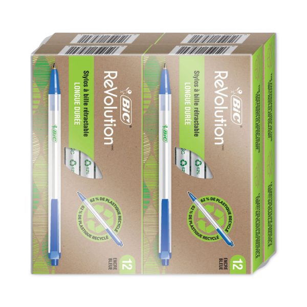 ReVolution Clic Stic Ballpoint Pen, Retractable, Medium 1 mm, Blue Ink, Translucent Frost/Blue Barrel, 48/Pack - Image 4