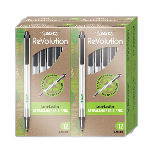 ReVolution Clic Stic Ballpoint Pen, Retractable, Medium 1 mm, Black Ink, Translucent Frost/Black Barrel, 48/Pack - Image 3