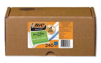 Round Stic Xtra Life Ballpoint Pen Xtra-Value Pack, Stick, Medium 1.2 mm, Blue Ink, Translucent Blue Barrel, 240/Carton