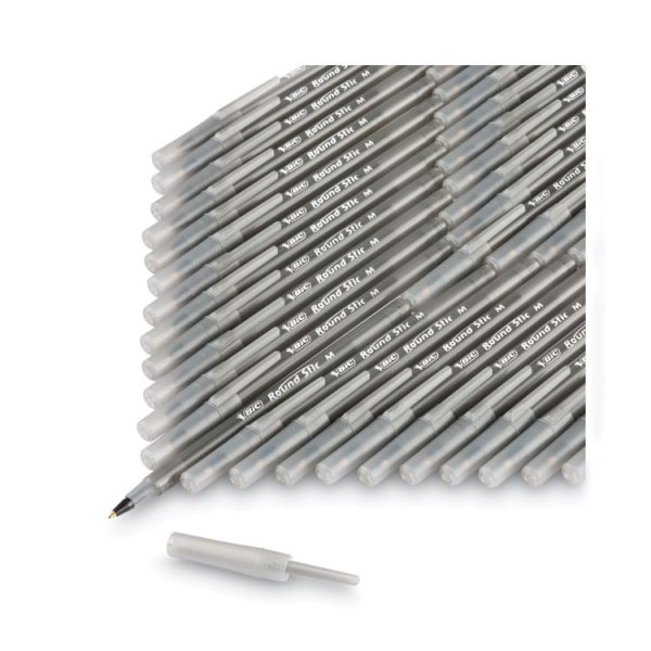 Round Stic Xtra Life Ballpoint Pen Xtra-Value Pack, Stick, Medium 1 mm, Black Ink, Translucent Frost Barrel, 240/Carton - Image 4