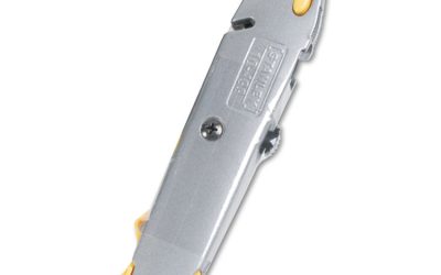 Quick-Change Utility Knife with Twine Cutter and (3) Retractable Blades, 6″ Metal Handle, Gray, 6/Box