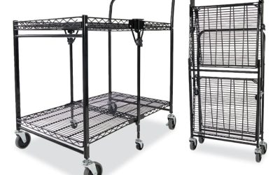 Stowaway Folding Carts, Metal, 2 Shelves, 250 lb Capacity, 35″ x 37.25″ x 22″, Black