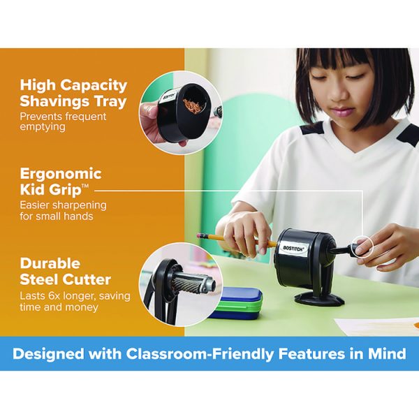 Metal Manual Pencil Sharpener, Manually-Powered, 5.44" x 2.69" x 4.33", Black - Image 5