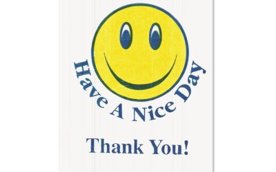 Smiley Face Shopping Bags, 12.5 Microns, 11.5″ X 21″, White, 900/carton